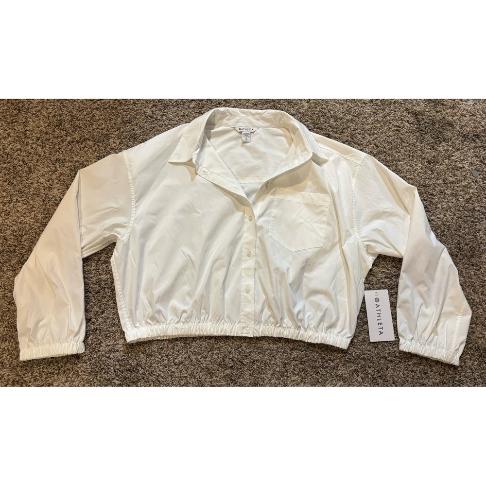 NWT Athleta Midday Bubble Hem Shirt White Button Up Womenโs Size XL